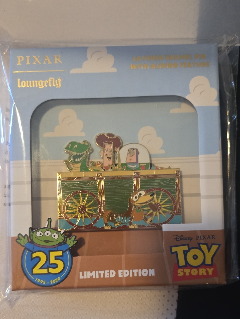 Loungefly Toy Story Enamel Pin with Green Wagon and Gold Accents